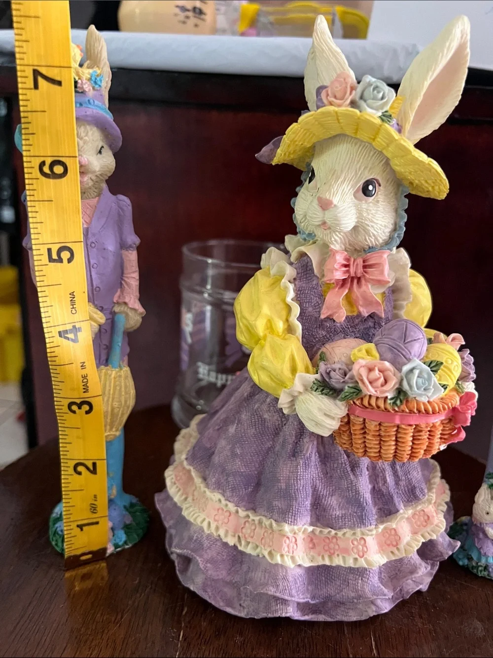 Pastel Bunny Figurine Decor in Yellow and Purple - Brand Unknown
